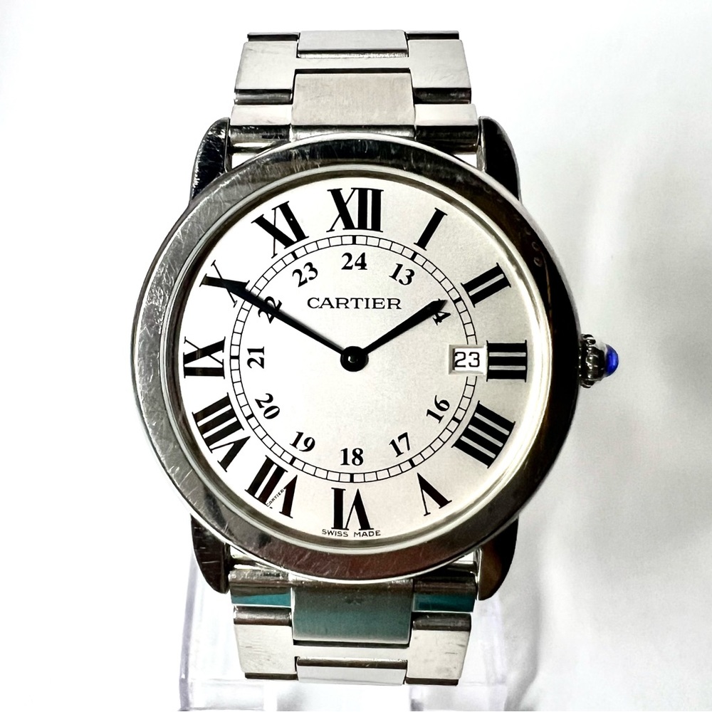 CARTIER RONDE SOLO Date 36mm Quartz Steel Watch Silver Dial